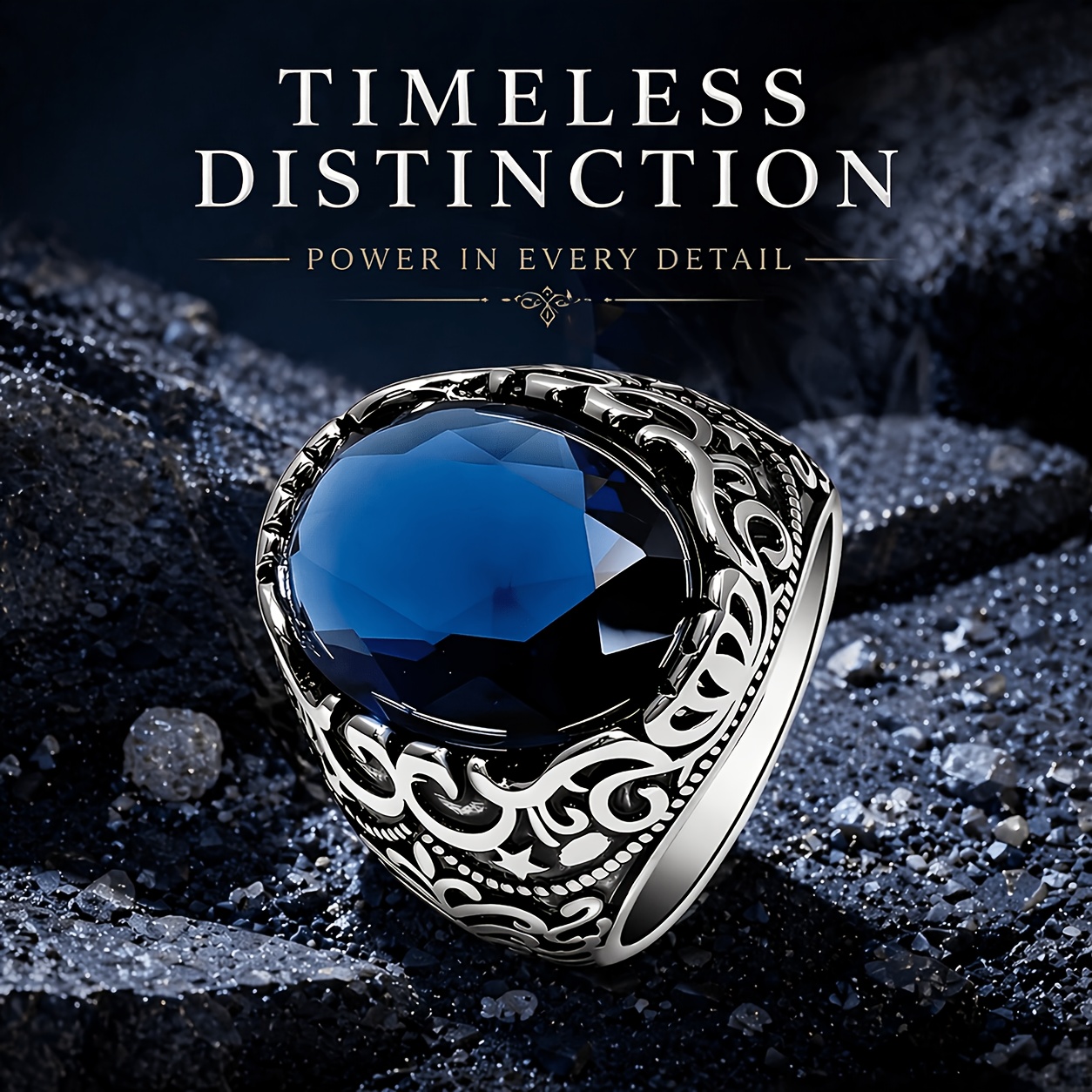 Vintage Blue Synthetic Zirconia Ring for Men and Women